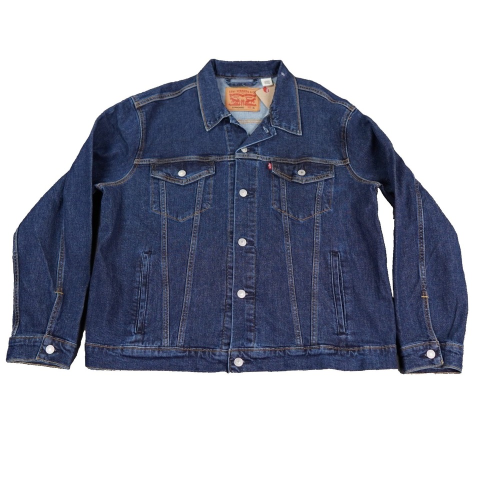 Levis Trucker Jacket Mens XL Blue Dark Wash Red Tab Standard Denim Ride **‎ READ